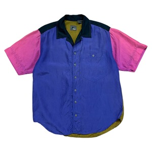 LIZ WEAR COLOR BLOCK SILK BUTTON SHIRT SIZE M (USED)