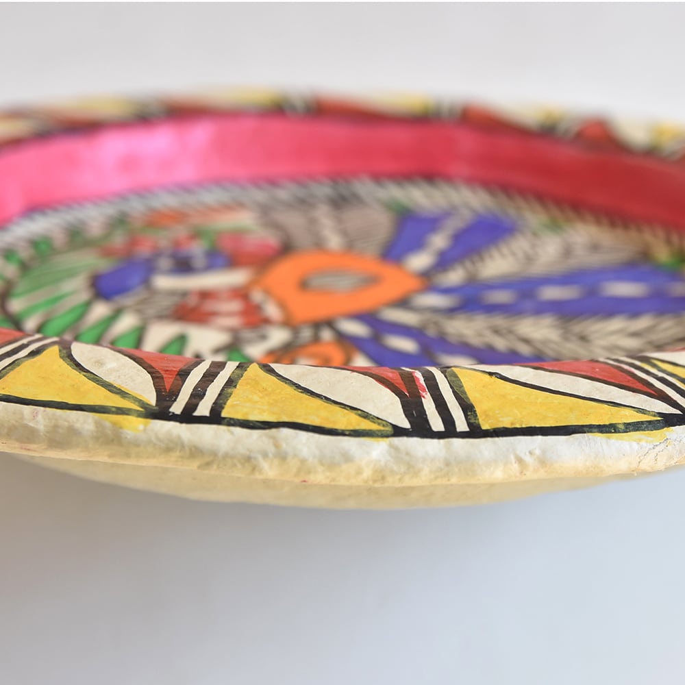 インド マドゥバニ (ミティラー) アート ペーマーマッシュ壁掛け お皿