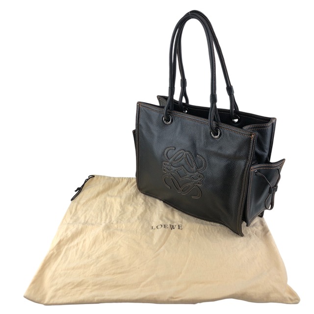 LOEWE ロエベ ハンドバッグ ブラック アナグラム レザー ステッチ サイドポケット vintage ヴィンテージ オールド ivzdgh