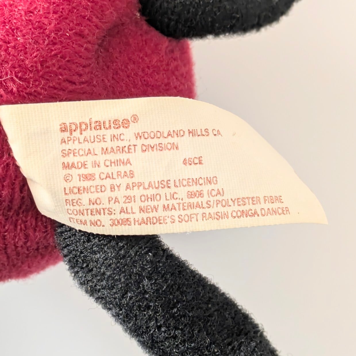 ☆ VINTAGE 1988 ☆ 【 California Raisins（カリフォルニアレーズン） 】 『 HARDEE'S SOFT RAISIN CONGA DANCER 』ベンダブルぬいぐるみ / plush toy / ビンテージトイ 〚アメリカン雑貨 アメトイ〛