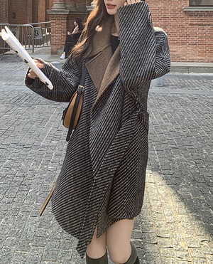 ヘリンボーンオーバーカラーウールコート A0647