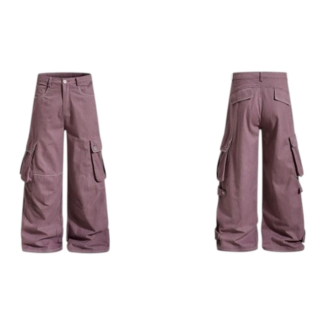 コントラストステッチワイドシルエットカーゴパンツ 2col R02455