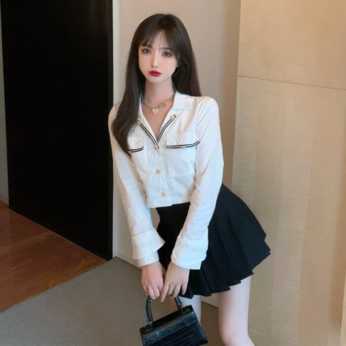 スプリングオータムハイウェストプリーツスカート スタイルシャツ レディース ロング 春物 秋物 ドラファッションホール94380616250