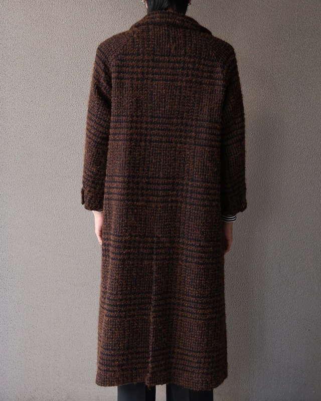 Tweed checked double long coat