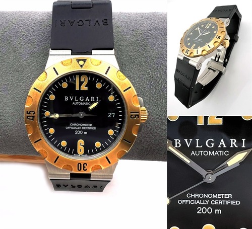 BVLGARI　ブルガリ　ディアゴノ　スクーバ　オート　K18 YG コンビ　クロノメーター　ブラック　38mm　メンズ　自動巻き 時計　純正