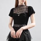 sheer lace logo tops / l0742