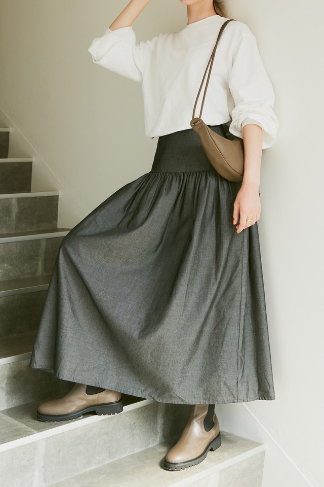 Tensel denim flare skirt　BLACK