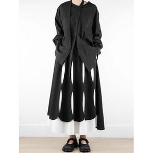 CONTRAST LAYERED DESIGN A-LINE LONG SKIRT 1color M-11983