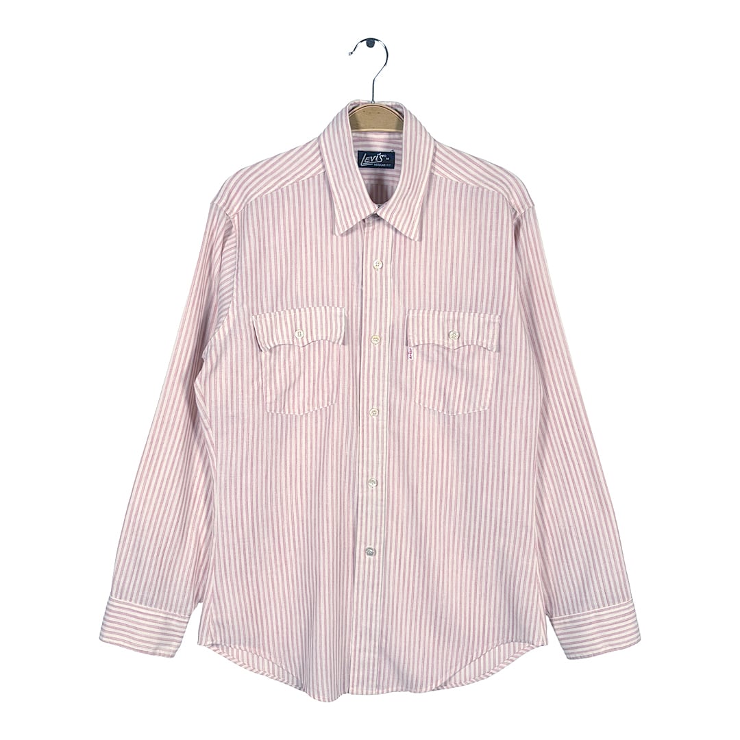 70s リーバイス USA製 ヴィンテージ ストライプシャツ 薄ピンク 長袖シャツ Levis サイズM CA1573