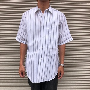 希少 80s 90s issey miyake Archive イッセイミヤケ ストライプ 半袖 シャツ ホワイト アーカイブ デザイナーズ 柄 カジュアル M