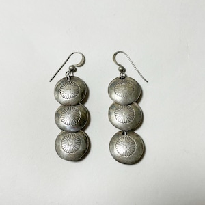 Vintage Southwestern Fred Harvey Style Sterling Triple Concho Dangle Pirced Earrings