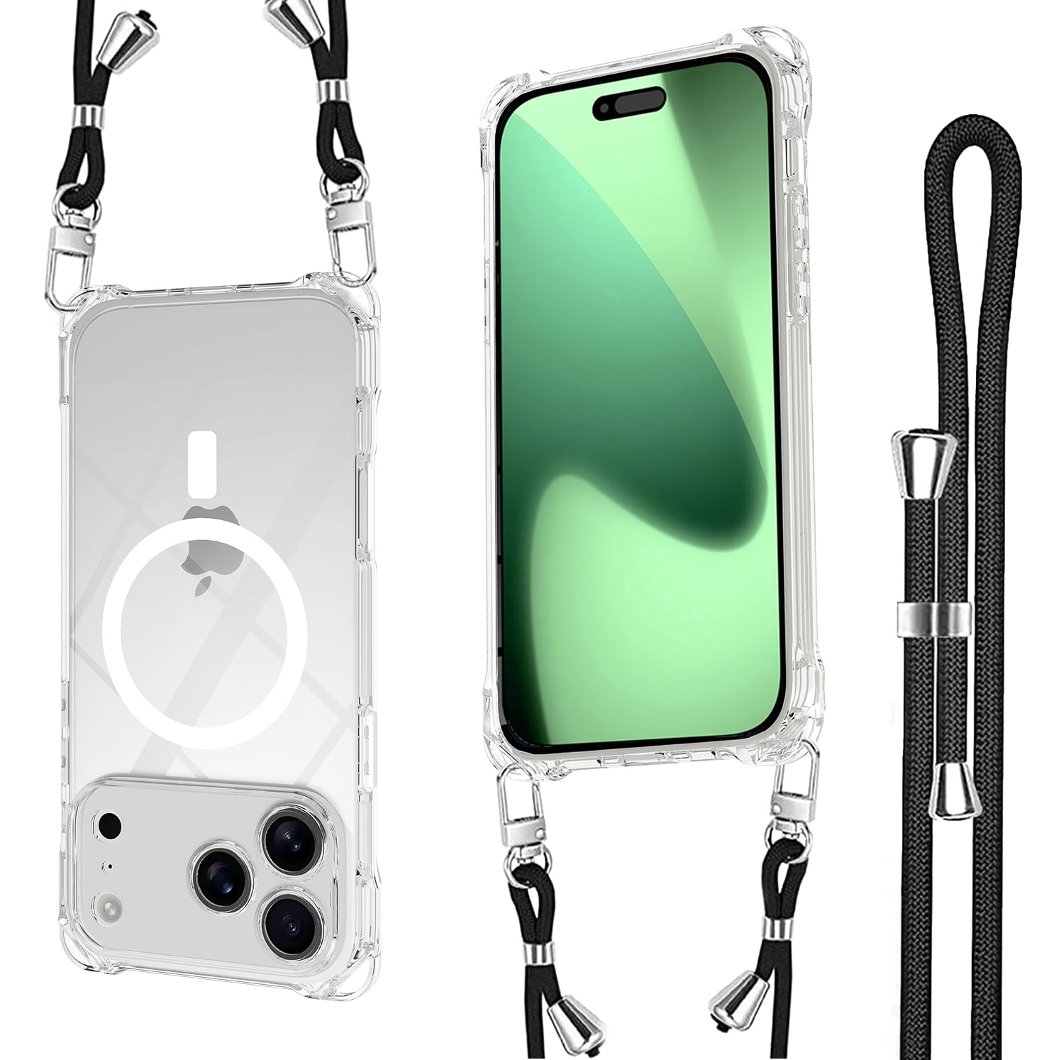 iPhone18 Pro/17pro ケース Magsafe対応 マグネット搭載 アイフォン17/18プロ ケース ショルダー ストラップ1枚付き 紐付き 首掛け 肩がけ 斜め掛け 長さ調整可能iPhone18 Pro/17pro カバ-ストラップホール付き 耐衝撃 シリコン 柔軟 透明TPU 超軽量 極薄 滑り止め スマホケース 取り外し可能 落下防止 ワイヤレス充電対応 クリア
