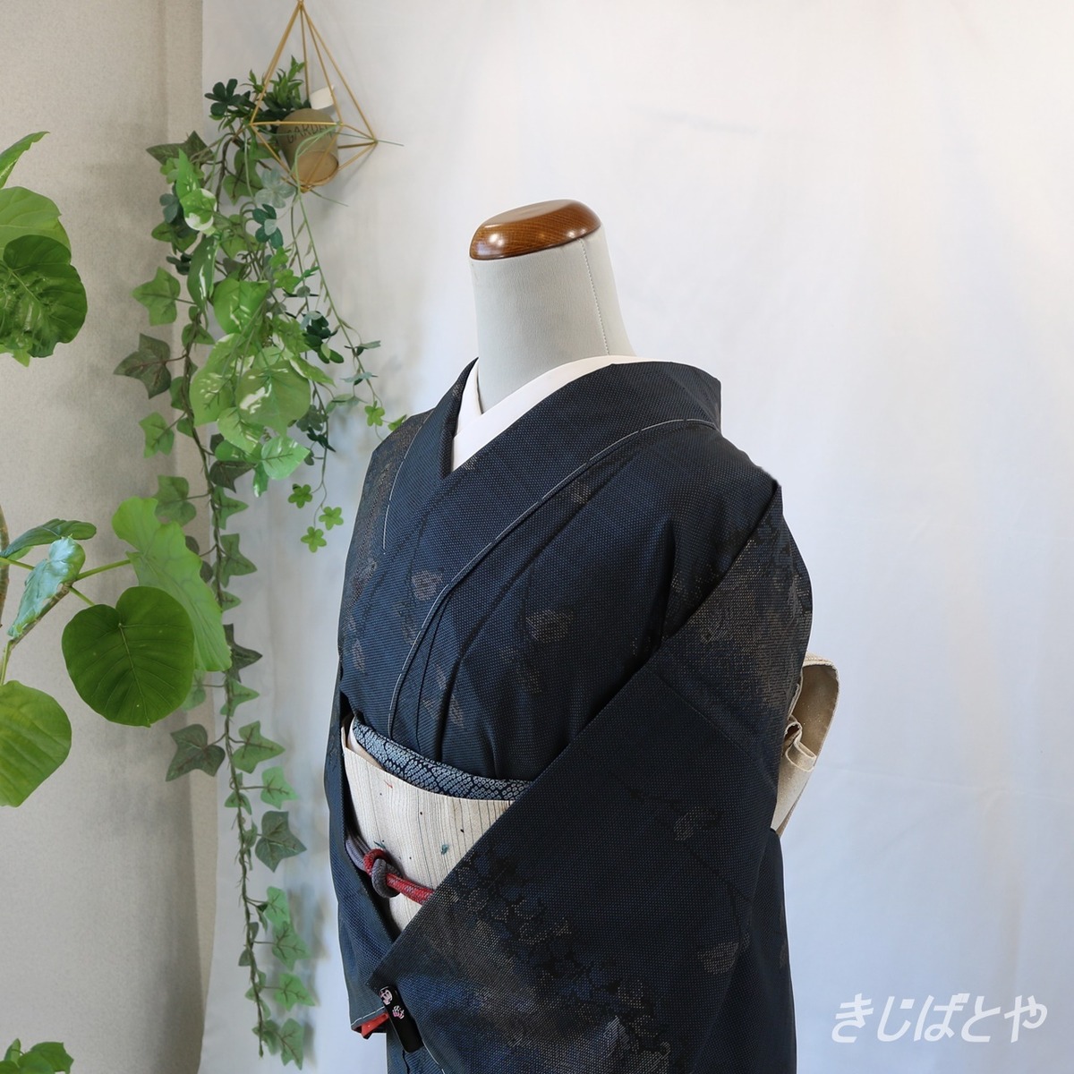 大島紬 紺に葉の小紋 袷 | きじばとや 
