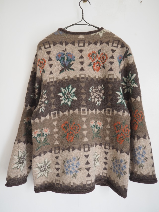 1980’s~ AUSTRIA STEGER Schurwolle Wool Floral Pattern Cardigan／38