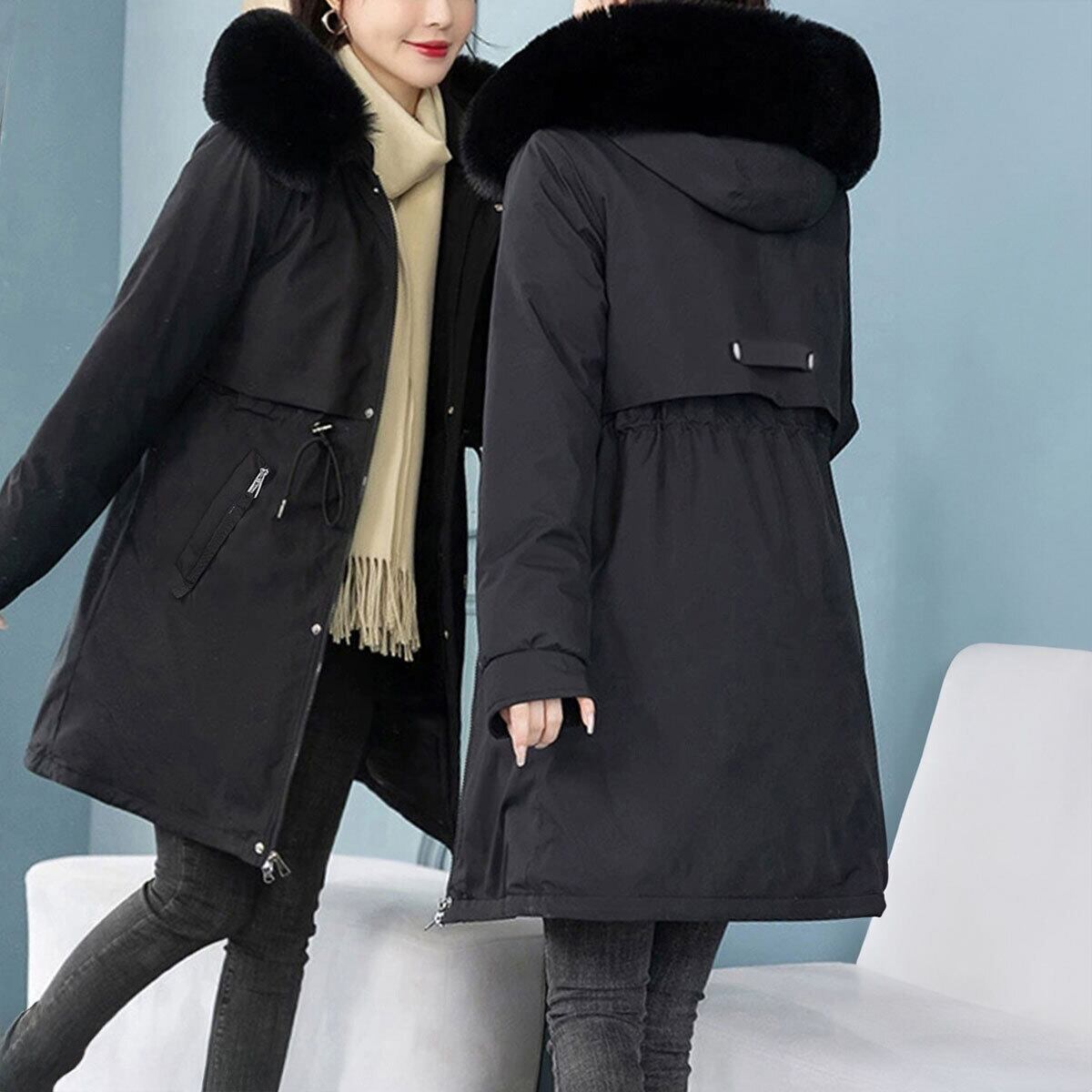 ダウン コート 中綿 防寒 保温 レディース 秋冬 韓国 ミドルコート きれいめ 大人 カジュアル おしゃれ 通勤 通学 OL 学生 暖かい フェイクダウン ウエストマーク フード付き 大人可愛い 大人女子