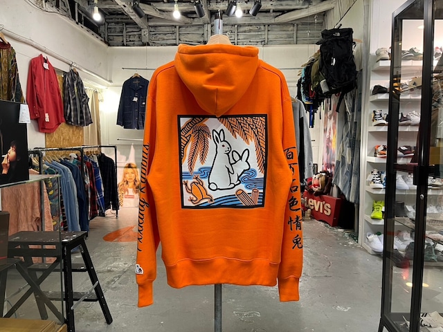 FR2 DOKO? YANAGI HANAFUDA RABBIT SWEAT HOODIE ORANGE LARGE 57782