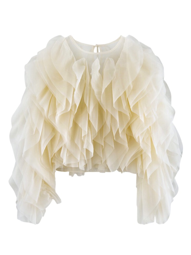 3colors ：：Layered Ruffle Sheer Blouse