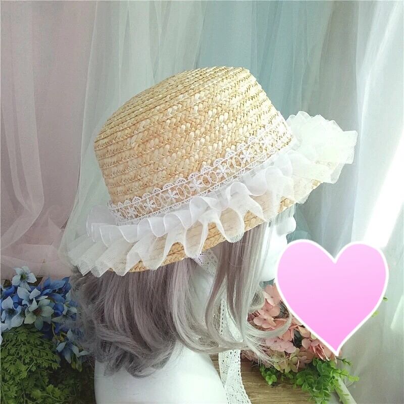 予約 カンカン帽 帽子 ハット フリル リボン ピンク ブラック 白い アクセサリー 姫 プリンセス 原宿 Loveysmileshop