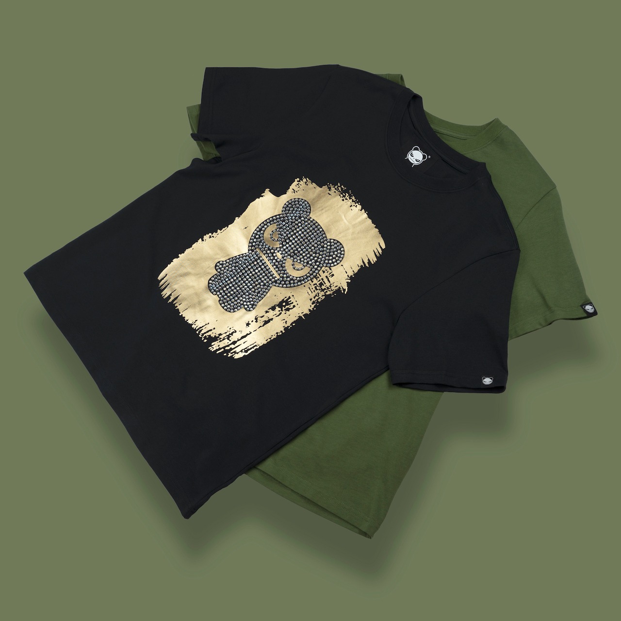 【HIPANDA ハイパンダ】メンズ Tシャツ MEN'S RHINESTONE PANDA SHORT SLEEVED T-SHIRT / BLACK・GREEN
