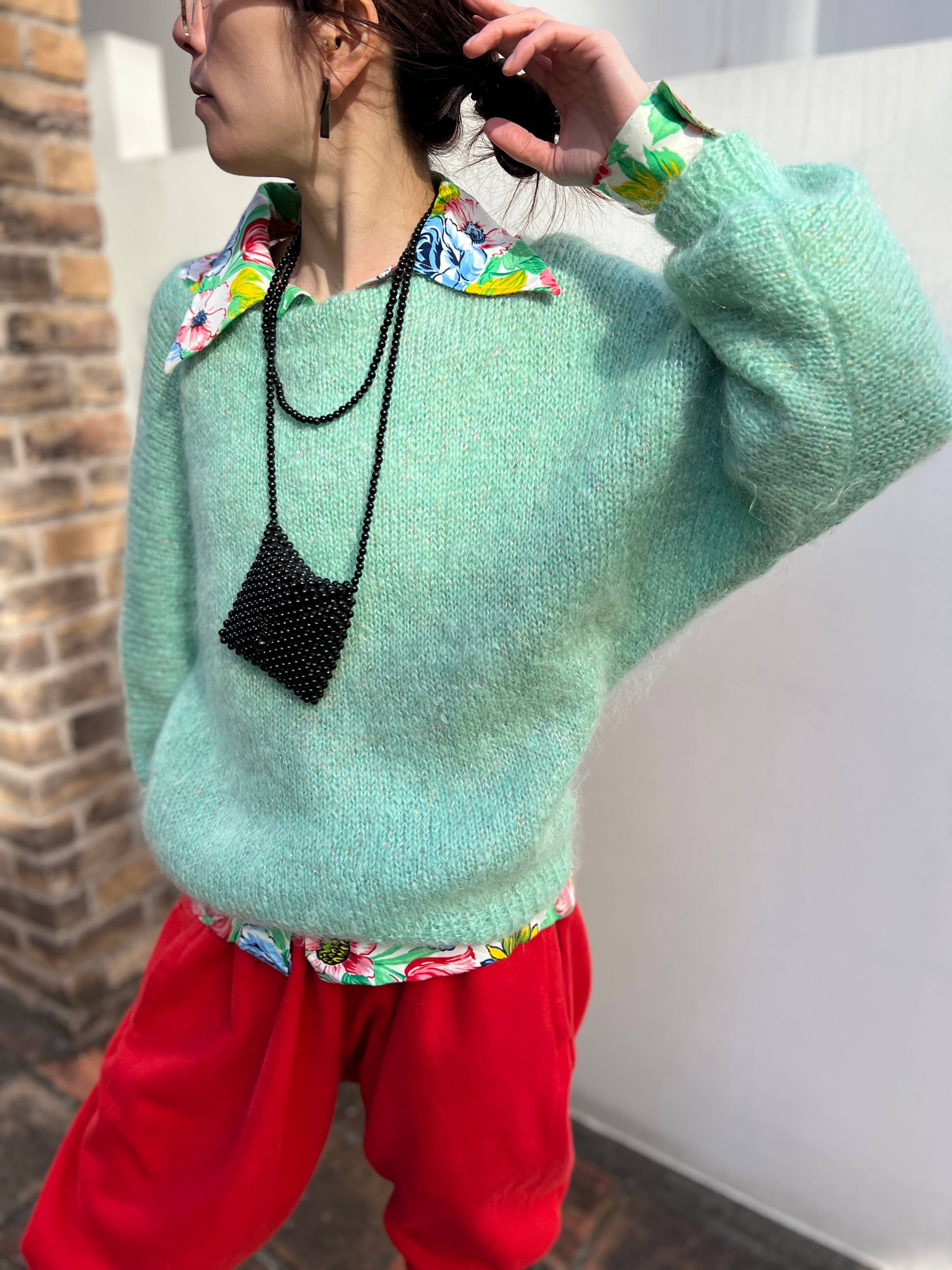 Vintage Mint Green × dolman sleeve mohair sweater