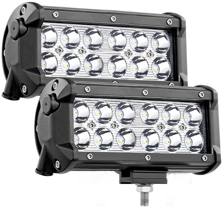 LED作業灯 ホワイト バイクフォグランプ LEDワークライト 12v-24v兼用 7インチ12連LEDライト 車外照明 調節可能 IP67防水 防塵 2個セット