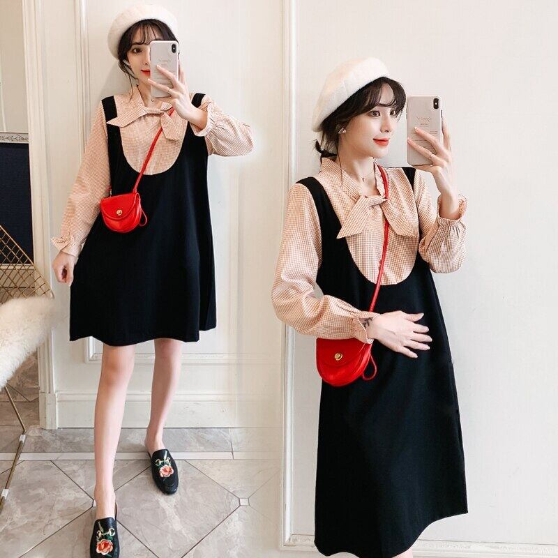 【新作】【送料無料】 9511＃マタニティ服サマーコットン偽2枚長袖ゆったりとしたスタイリッシュなドレス妊婦妊婦服 ロング 夏物 AL expec326256111803