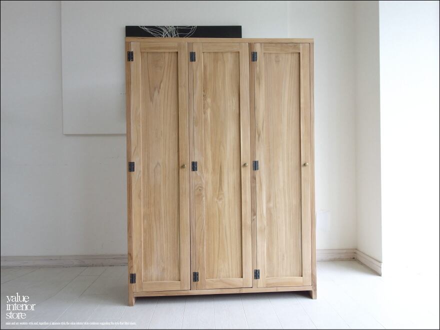 「 ウエムラ様 サイズオーダーロッカー 」チーク無垢材 三扉ロッカーN キャビネット 収納棚 ナチュラル シンプル 収納家具 本棚 無垢材家具 銘木家具 真鍮金物