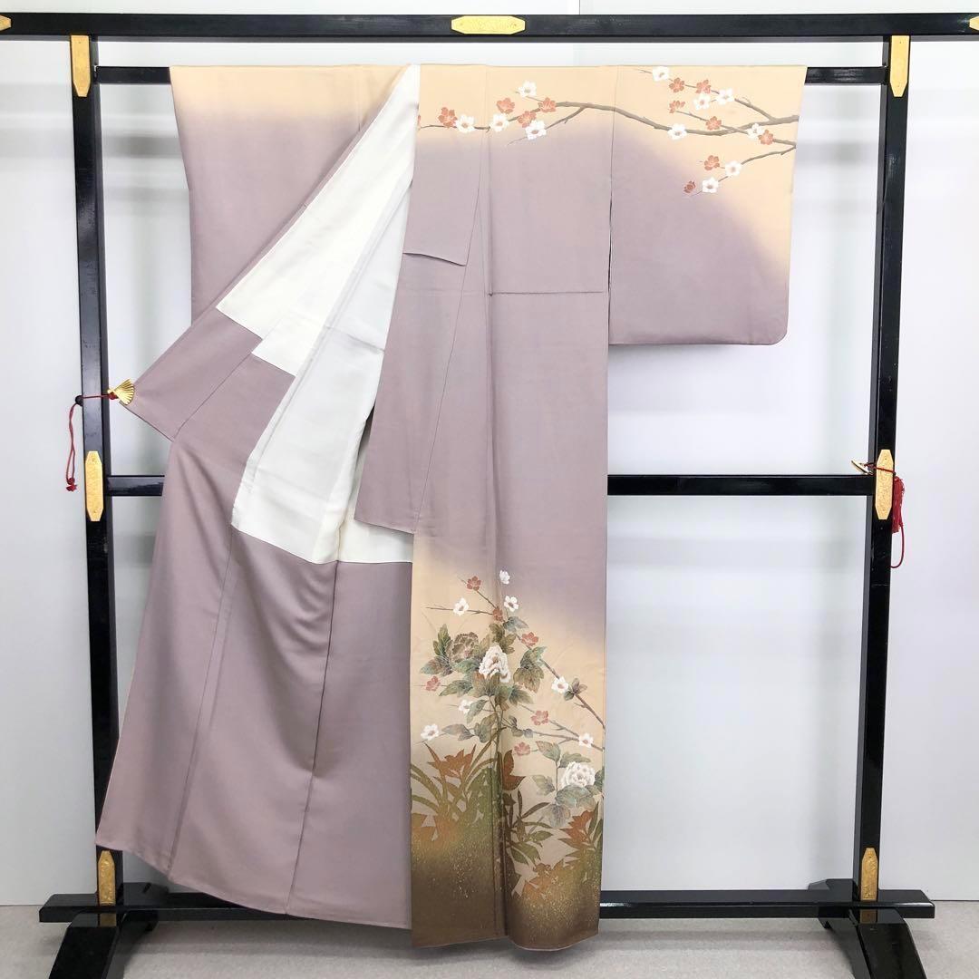 訪問着 作家物 美しい友禅 花模様 牡丹 梅 金銀通し 淡藤色 K 訪問着 作家物 美しい友禅 花模様 牡丹 梅 金銀通し 淡藤色 K