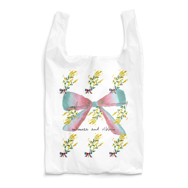 ミモザ&リボン☆エコバッグ サブバッグ トートバッグ