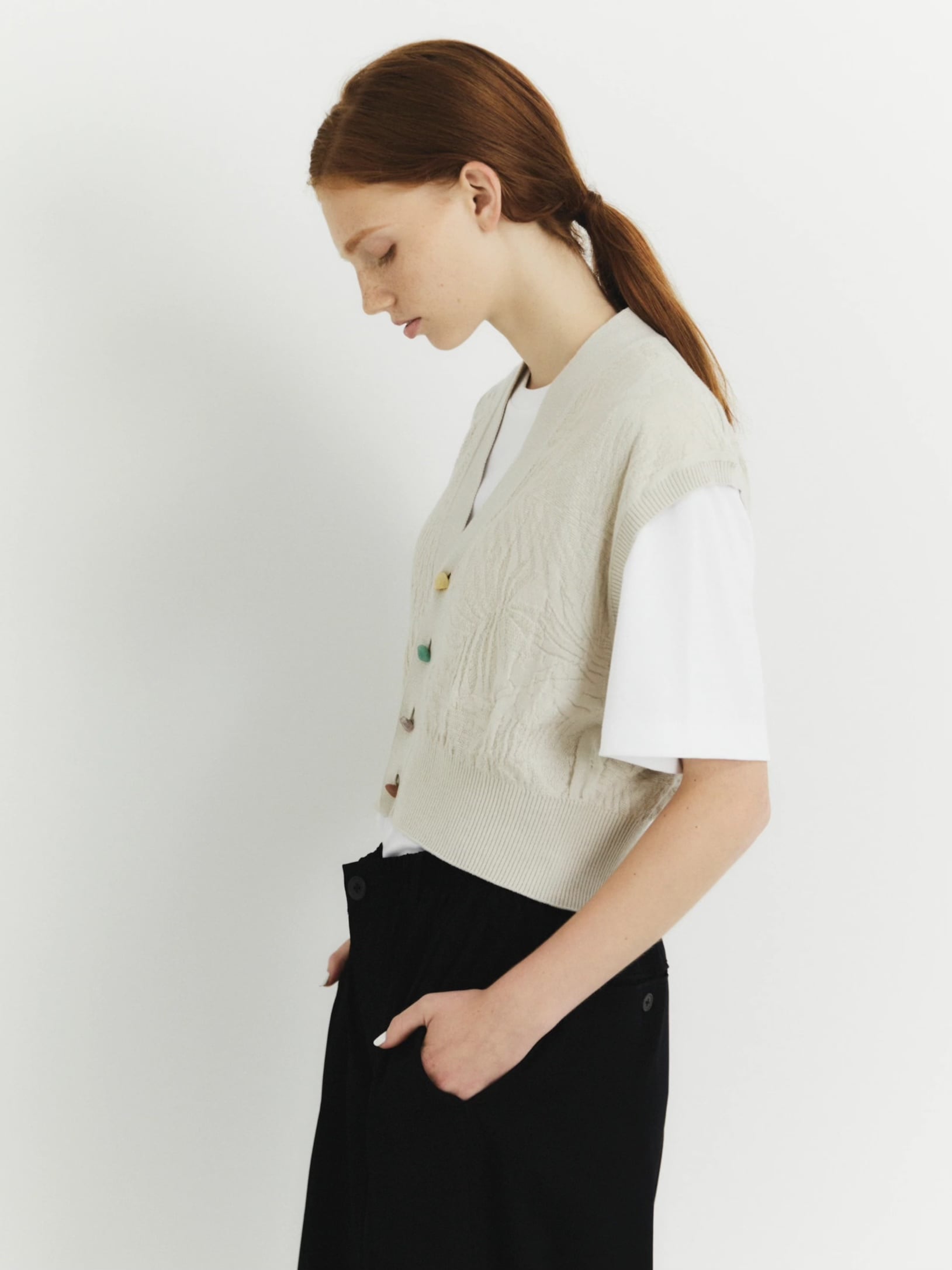 unfil アンフィル コットン＆カシミア リンクス パターンニット ベスト