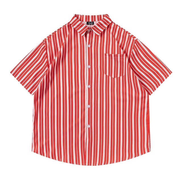 【UNISEX】CONTRAST STRIPED RELAXED SHORT SLEEVE SHIRT M-17829