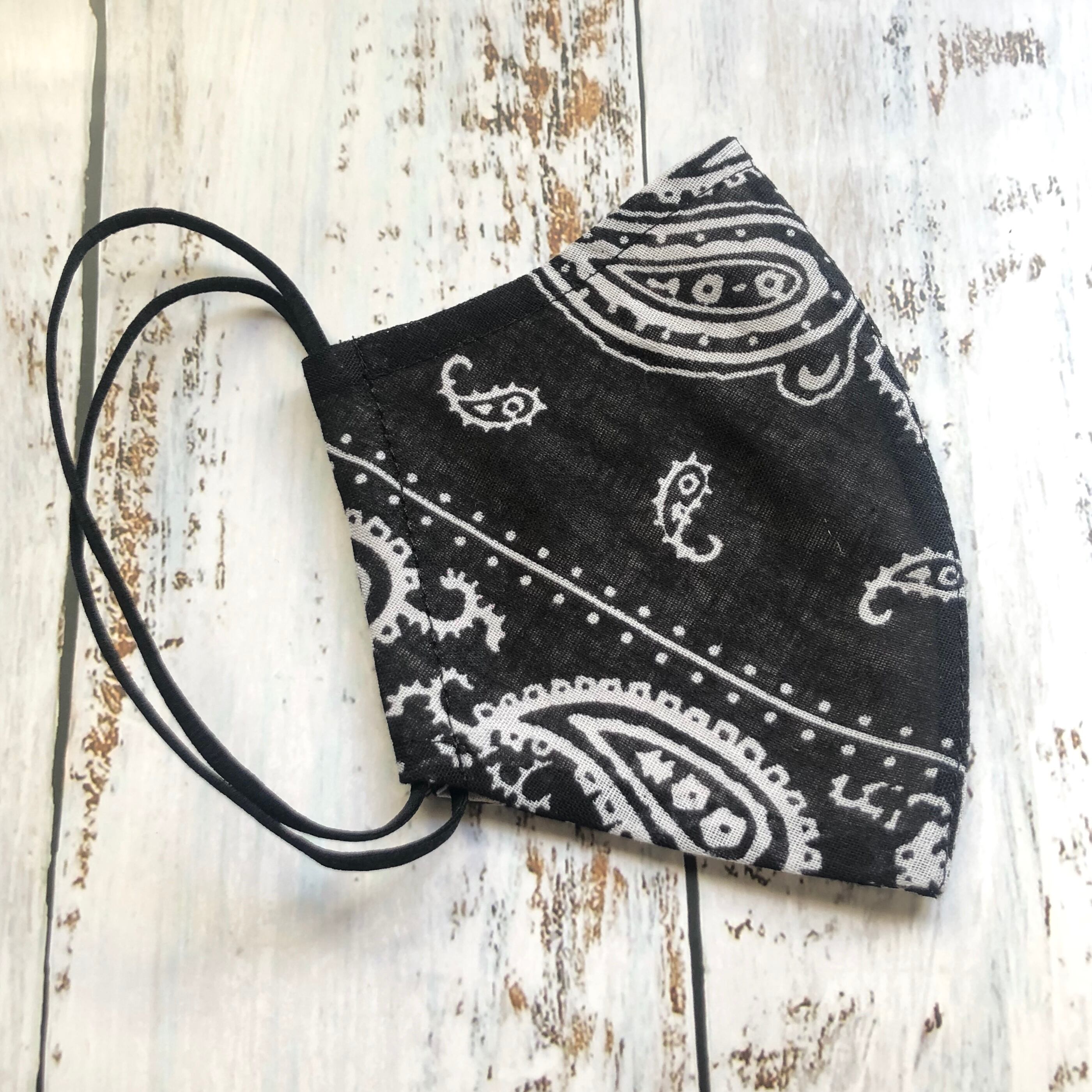 涼感素材 耳にやさしい黒ゴムメンズマスク ブラックバンダナ 理容美容バーバー用品の通販ヴィンテージバーバーサプライ