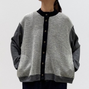 ＋2 ウール天竺×二重織配色カーディガン