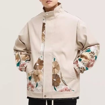 フラワー刺繍 ハイネック ジャケット | Korean unisex fashion
