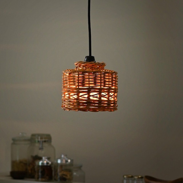 [直径16cm] ラタン ランプシェード 円筒バスケット型 天然素材 照明器具 北欧風 和モダン ジャパンディ おしゃれ 吊り下げ照明 ダイニング リビング