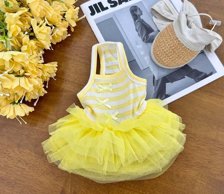 ribbon chuchu onepiece S ~ XL 2color  /  犬服 犬の服 ドッグウェア チュール ワンピース 袖なし ドレス リボン 可愛い ワンコ服 ストレッチ b61