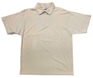 90sCotton Embroidery Zip Polo Shirt/L