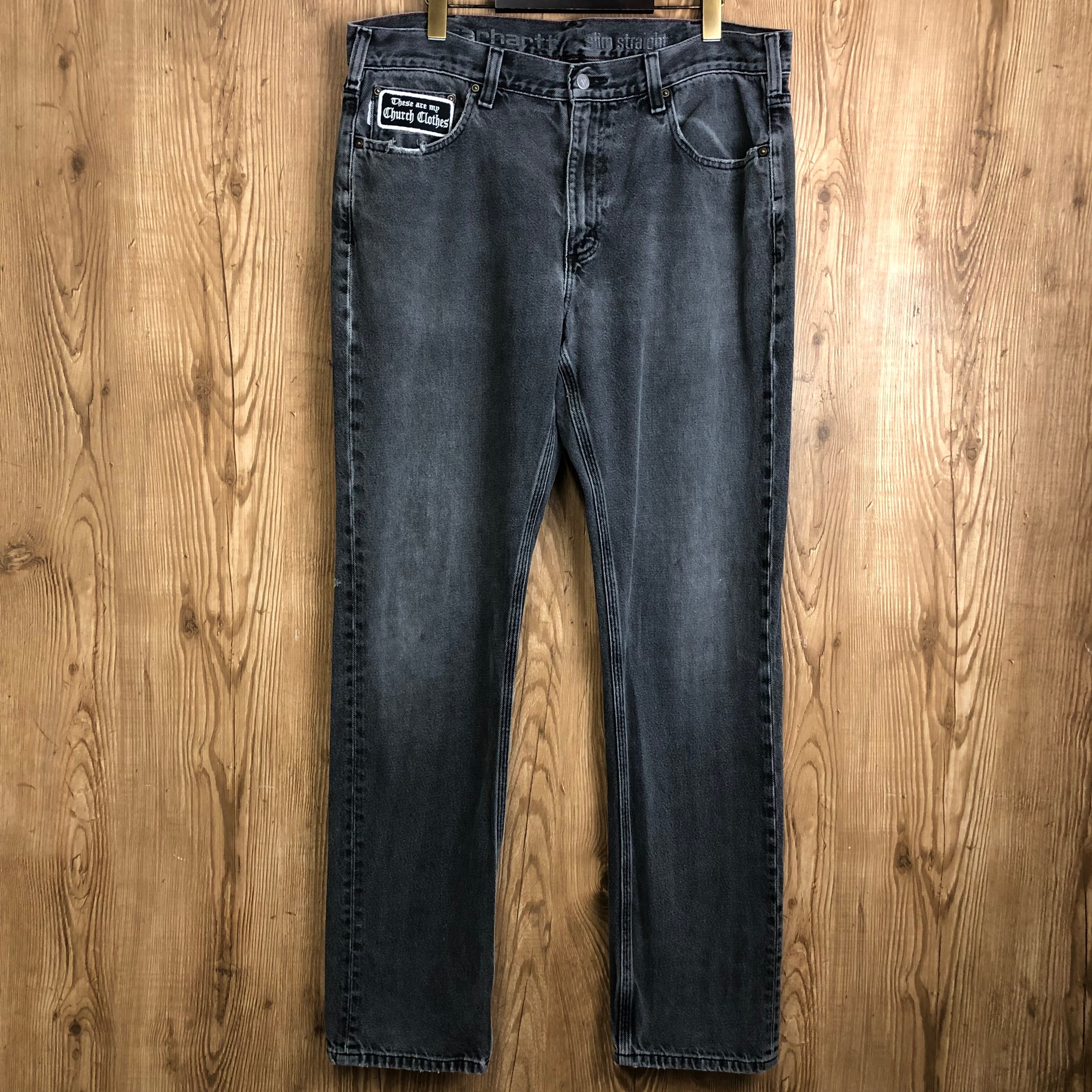 雰囲気抜群 Carhartt カーハート フェード ブラック デニム 雰囲気抜群 Carhartt カーハート フェード ブラック デニム