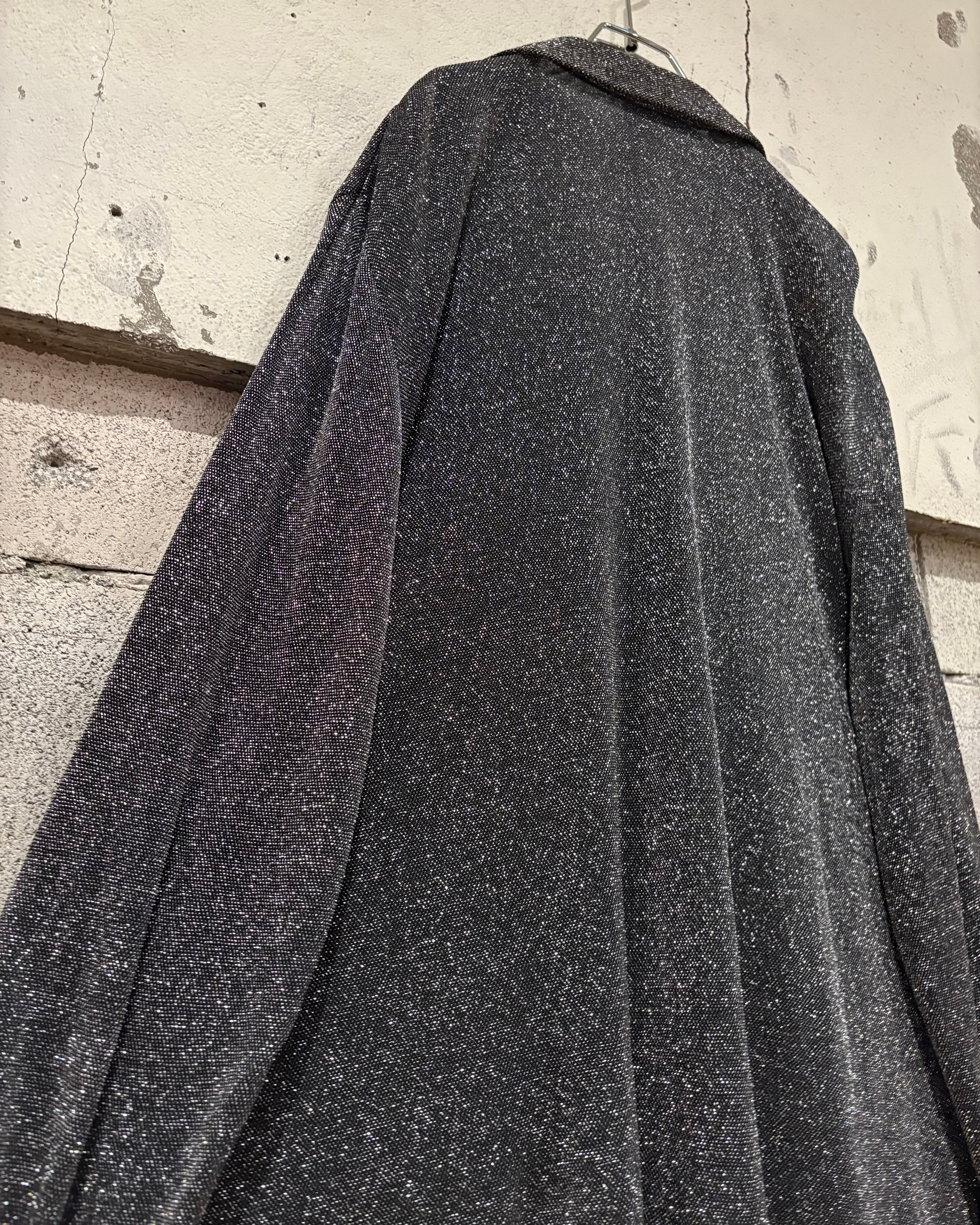 ブラック 古着屋 雑貨 White moca様 Caka otto】Metallic Design Vintage Loose L/S Open Collar