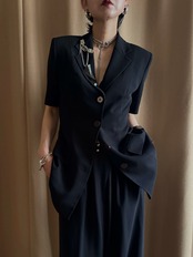 vintage brooch black summer jacket-5204-4