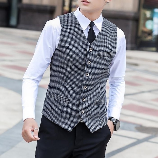 【即納】シングルブレスト　千鳥柄ジレ　2カラー　LB0374