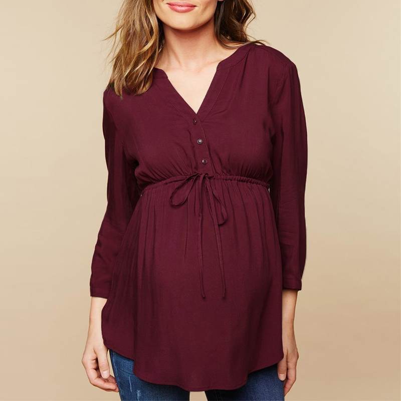 【新作】【送料無料】 女性のブラウスシャツ2019秋の妊娠中のトップスセクシーなVネックフルスリーブウエストプラスサイズのマタニティプルオーバー 大きめサイズ オータム 秋物 expec52558082895