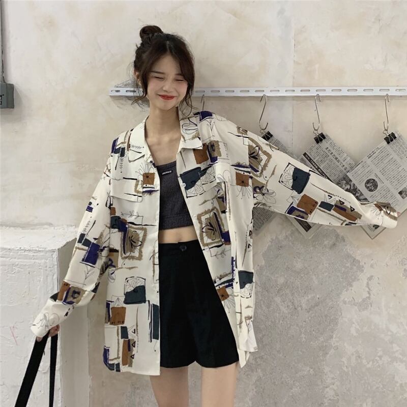 シャツレディース2020ニュージャケットレトロ香港フレーバーシンルーズデザインニッチ長袖レディースプリントシャツ 1号婦人24933139911