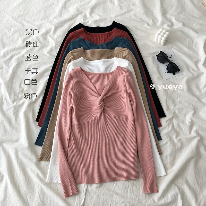 ニット オータムクロスVネックスリム長袖スリーブセーター シャツ ロング 秋物 クレセントシティ58288927890