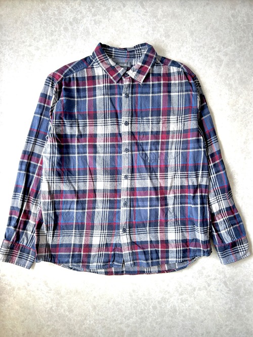 00s Eddie Bauer エディーバウアー ネイビー×バーガンディ チェック コットンネルシャツ