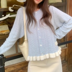 3色/配色フリルヘムニットカーデ ・72938 3色/配色フリルヘムニットカーデ ・72938