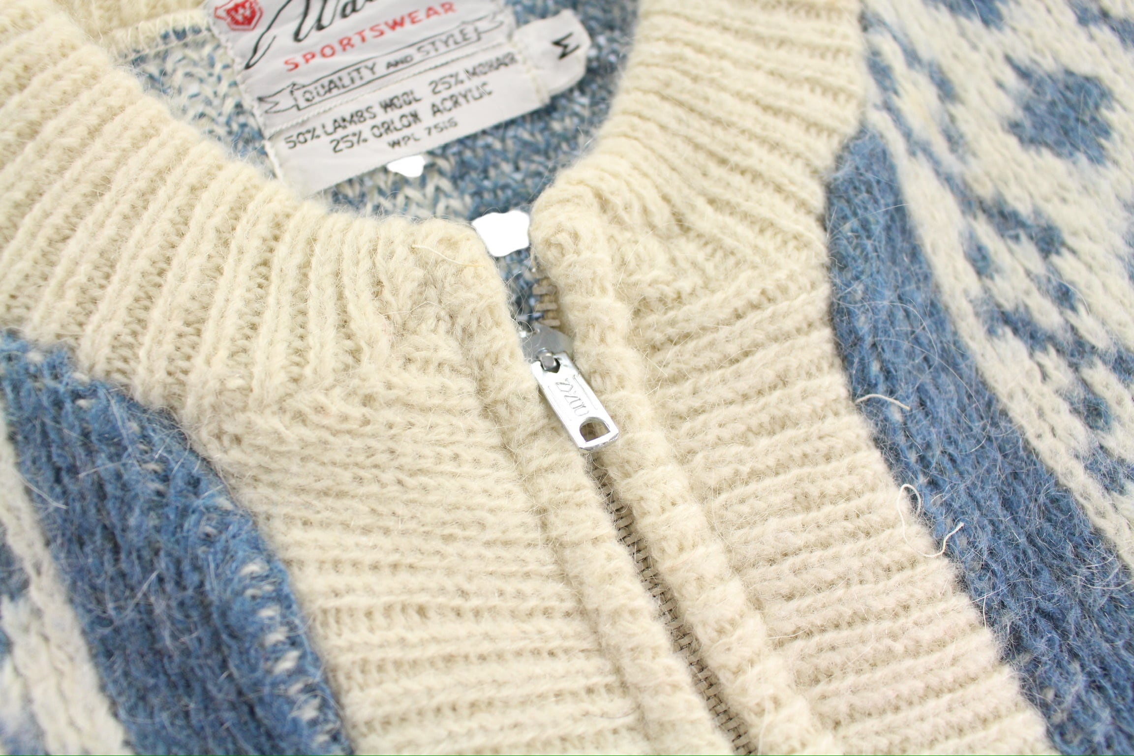 OTSU】1950's〜60's mohair mix nordic pattern zip up knit cardigan