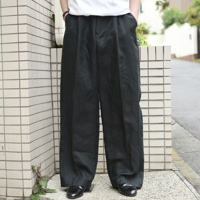special black linen 2tuck wide slacks