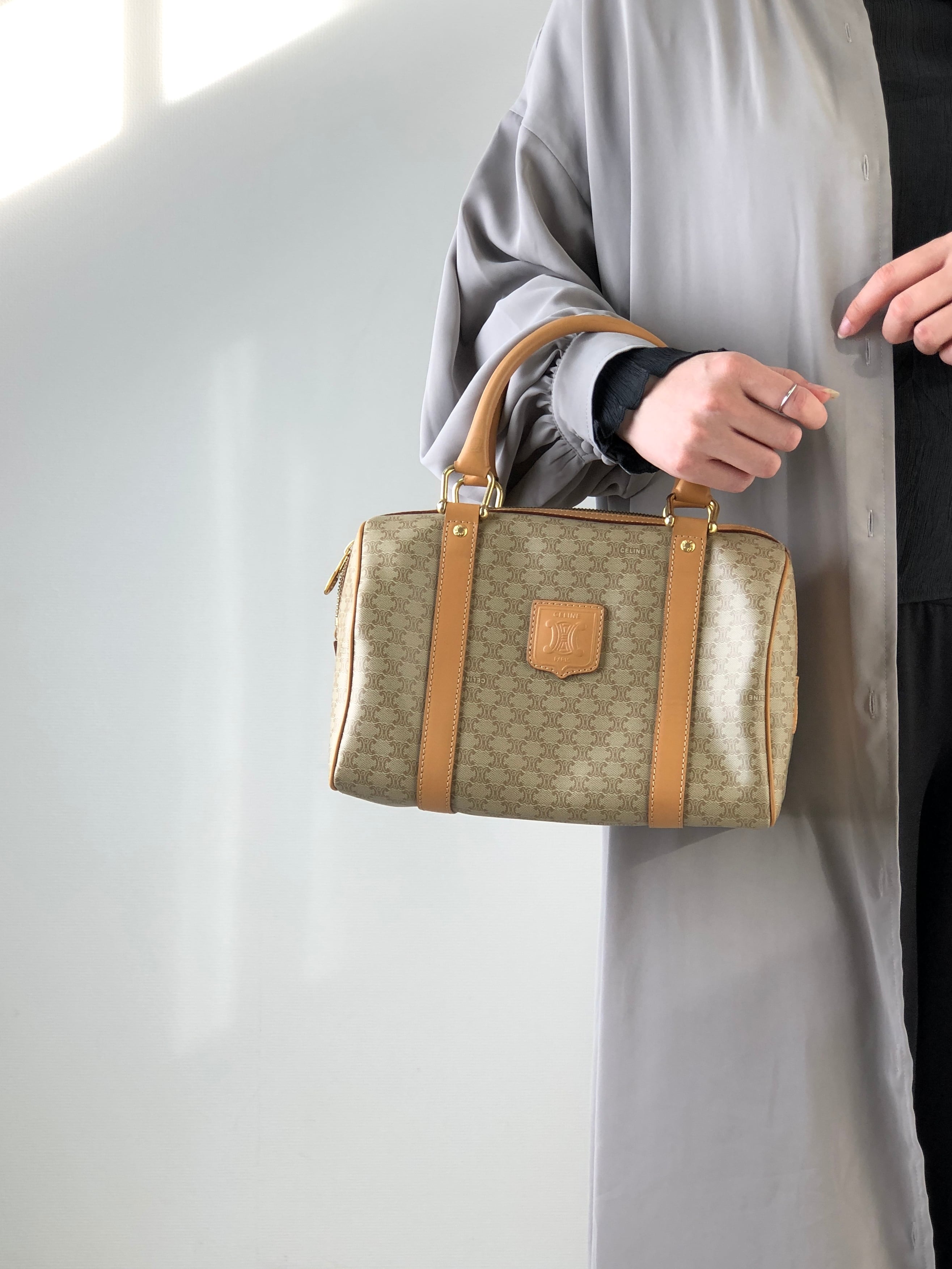 CELINE セリーヌ マカダム ハンドバッグ ボストンバッグ ベージュ レディース] ヴィンテージ セリーヌ マカダム柄 ミニボストンバッグ