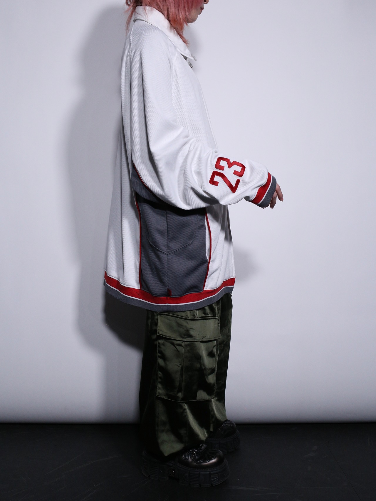 ”JORDAN” 刺繍 switching design double zip track jacket - 4